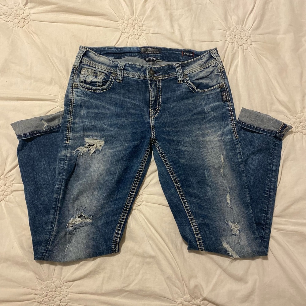 Women’s 31/29 boyfriend fit Silver jeans